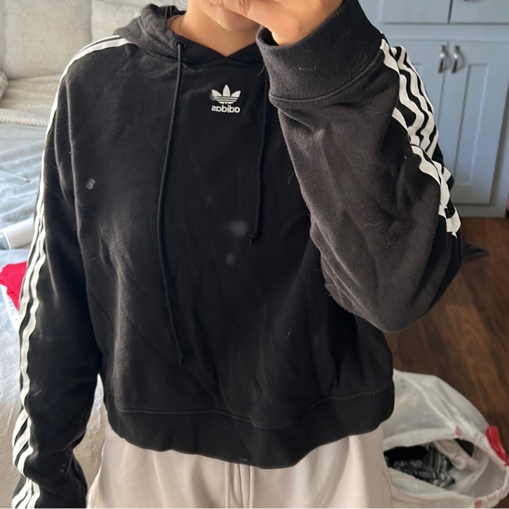 Adidas Three Striped Cropped Hoodie